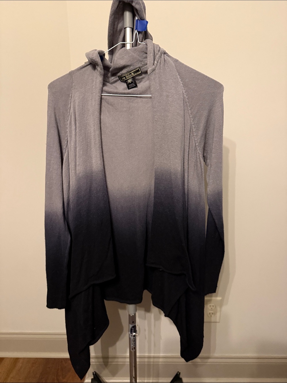 Love Stitch Gray Ombre Hooded Draped Cardigan